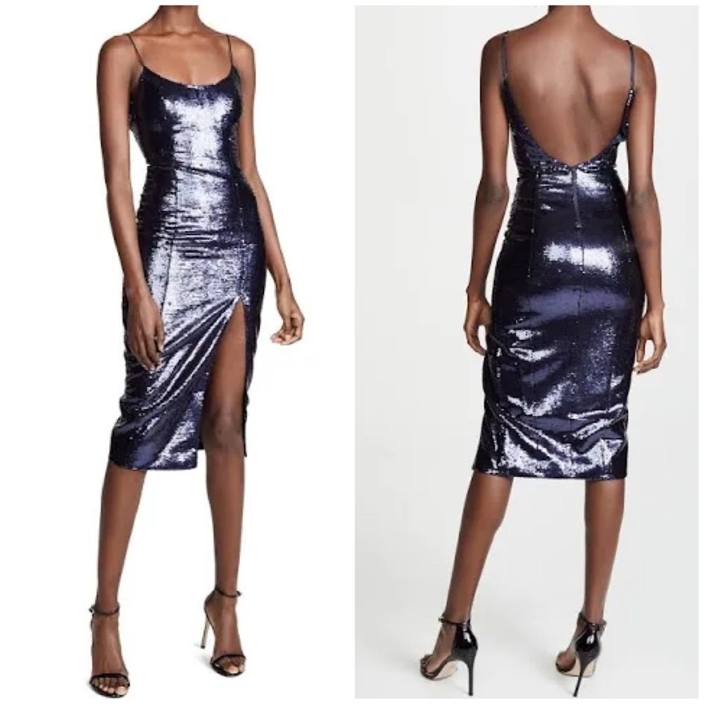 NWT Misha Collection Avery Sequin Pencil Dress Slit Sparkle NYE Navy Blue Sz 8